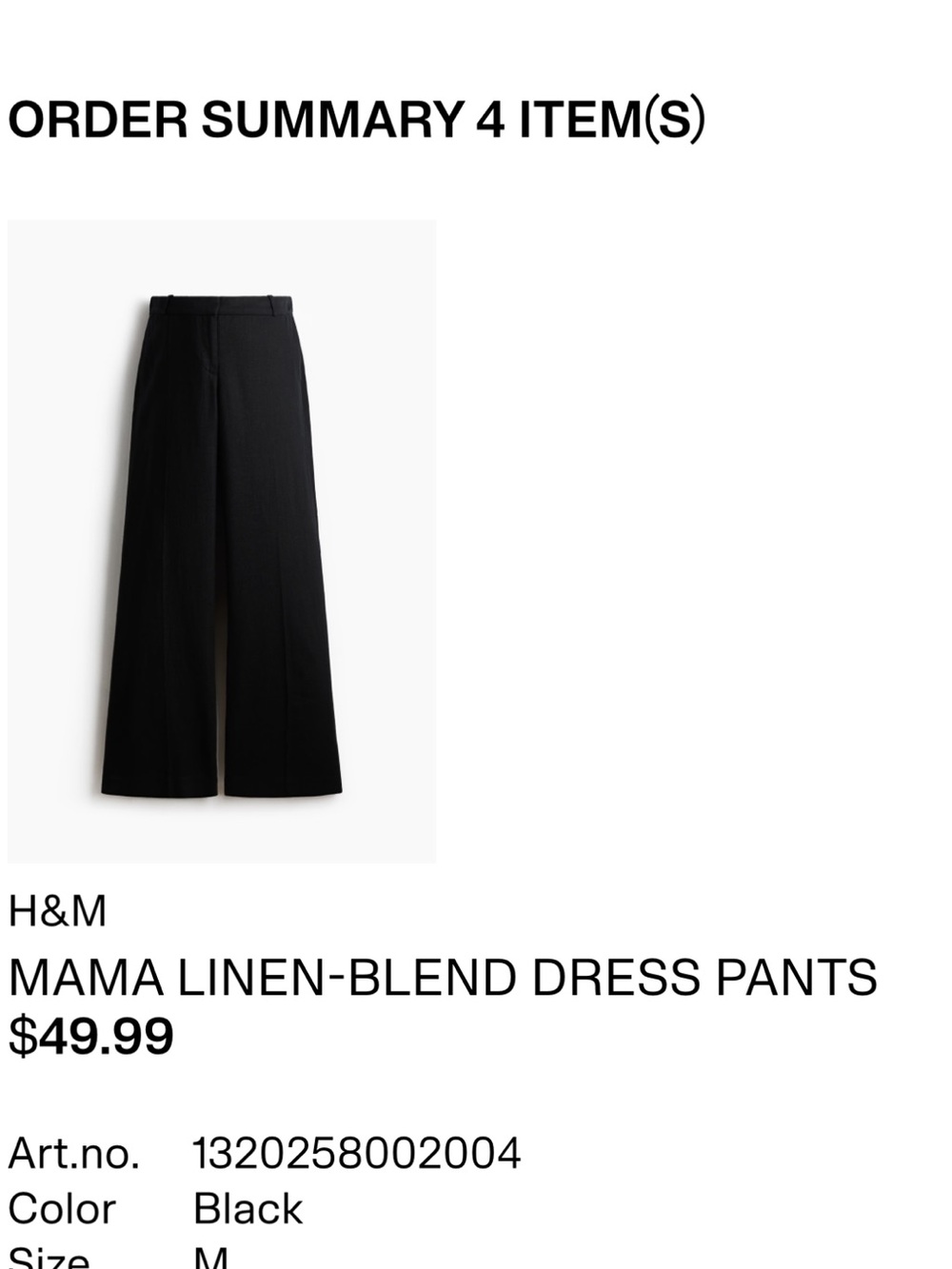 H&M Wide-Leg Black Linen-Blend Pants